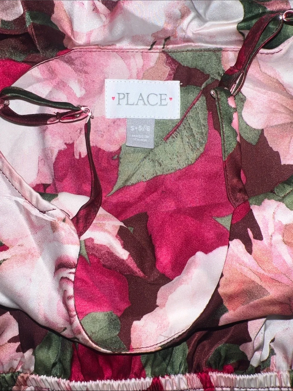 The Children's Place Pink, Burgundy and Green Floral Off-Shoulder Dress